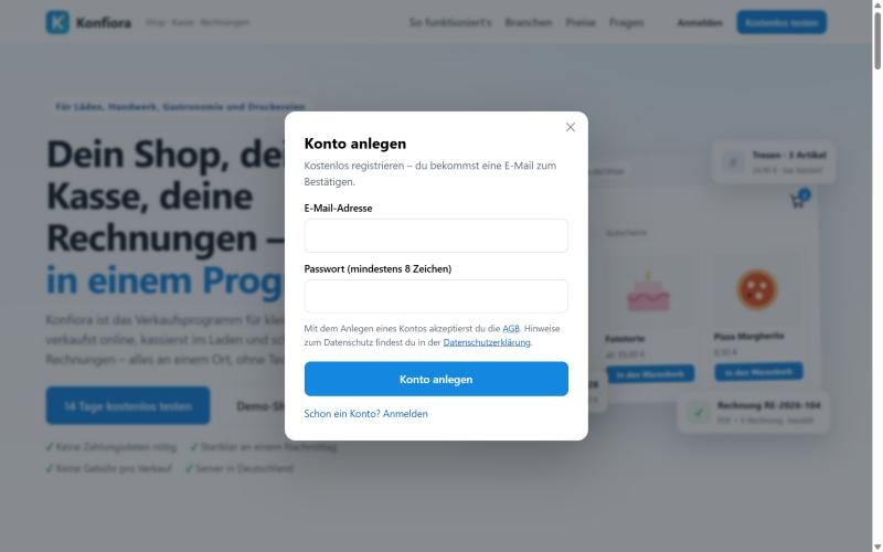 Konto anlegen: E-Mail und Passwort