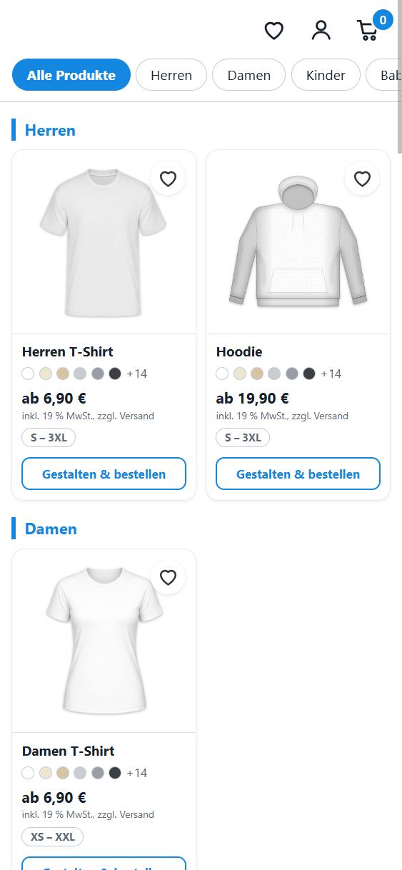 Handy: Kategorien zum Wischen, Produkte zu zweit